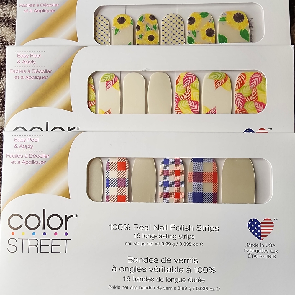 Color Street Nail Strips - Sunflower, Plaid, and Floral Mix